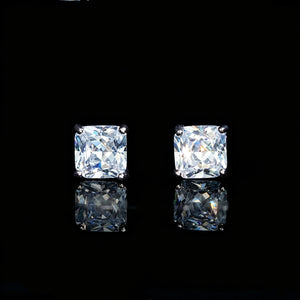 Black Grey Radiant Cut 9MM 4 Prong Screw Back Stud Earrings, Shiny Clear CZ Square Stone 4 Prong Setting Ear Studs, Screwback Piercing Jewelry Gift for Men Women RDRIP JEWELRY
