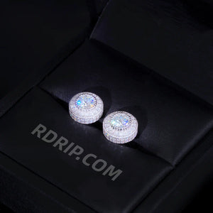 Double Cluster Halo Full Iced VVS Moissanite Stud Earrings 925 Sterling Silver White Gold Plated Screw Back Unisex Hip Hop Bling Jewelry RDRIP JEWELRY
