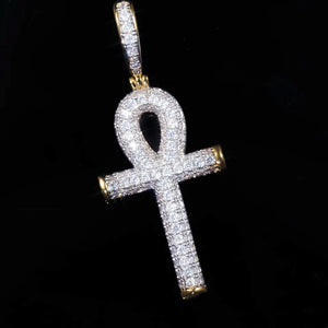 Two tone gold silver fully iced out Ankh cross pendant for men women, VVS moissanite Egyptian ankh hip hop pendant, bling sparkling religious charm necklace jewelry RDRIP JEWELRY
