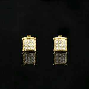 Iced Out Milgrain Square Screw Back Stud Earrings, Gold Plated Micro Pave VVS Simulated Diamond Square Earrings, Premium Hip Hop Bling Piercing Jewelry for Men Women RDRIP JEWELRY

