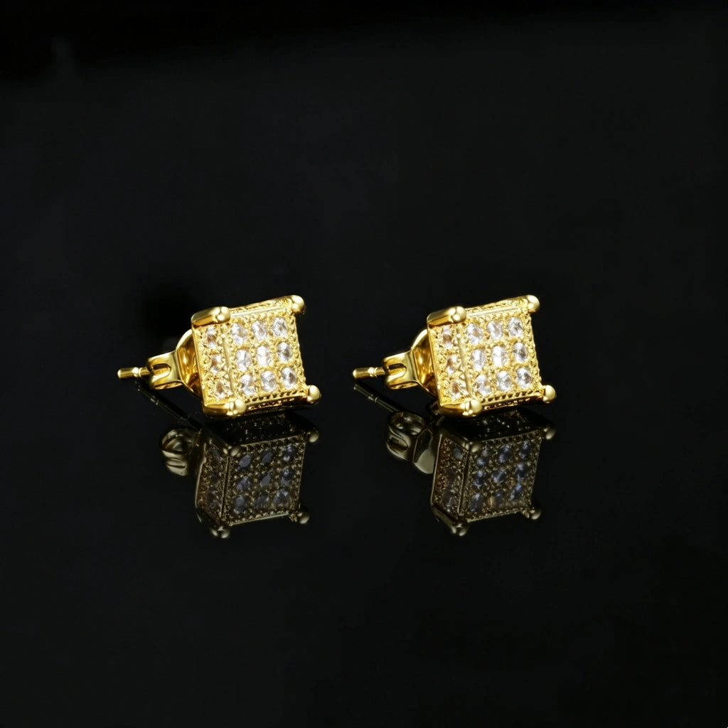Iced Out Milgrain Square Screw Back Stud Earrings, Gold Plated Micro Pave VVS Simulated Diamond Square Piercing Earrings with Secure Screwback Closure, Unisex Hip Hop Bling Jewelry Gift for Men Women RDRIP JEWELRY
