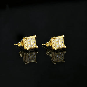 Iced Out Milgrain Square Screw Back Stud Earrings, Gold Plated Micro Pave VVS Simulated Diamond Square Piercing Earrings with Secure Screwback Closure, Unisex Hip Hop Bling Jewelry Gift for Men Women RDRIP JEWELRY
