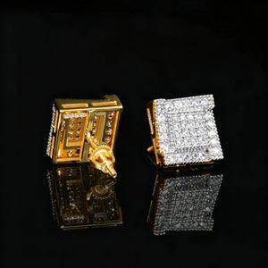 Iced Out Wide Frame Multi-Row Square Ladder Stud Earrings, Gold Plated Micro Pave VVS Simulated Diamond Square Piercing Earrings with Screw Back Closure, Unisex Hip Hop Statement Bling Jewelry Gift for Men Women RDRIP JEWELRY
