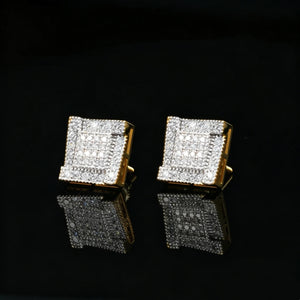 Iced Out Wide Frame Multi-Row Square Ladder Stud Earrings, Gold Plated Micro Pave VVS Simulated Diamond Square Piercing Earrings, Unisex Hip Hop Statement Bling Jewelry Gift for Men Women RDRIP JEWELRY

