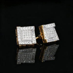 Iced Out Wide Frame Multi-Row Square Ladder Stud Earrings, Gold Plated Micro Pave VVS Simulated Diamond Square Piercing Earrings with Screw Back Closure, Unisex Hip Hop Statement Bling Jewelry Gift for Men Women RDRIP JEWELRY
