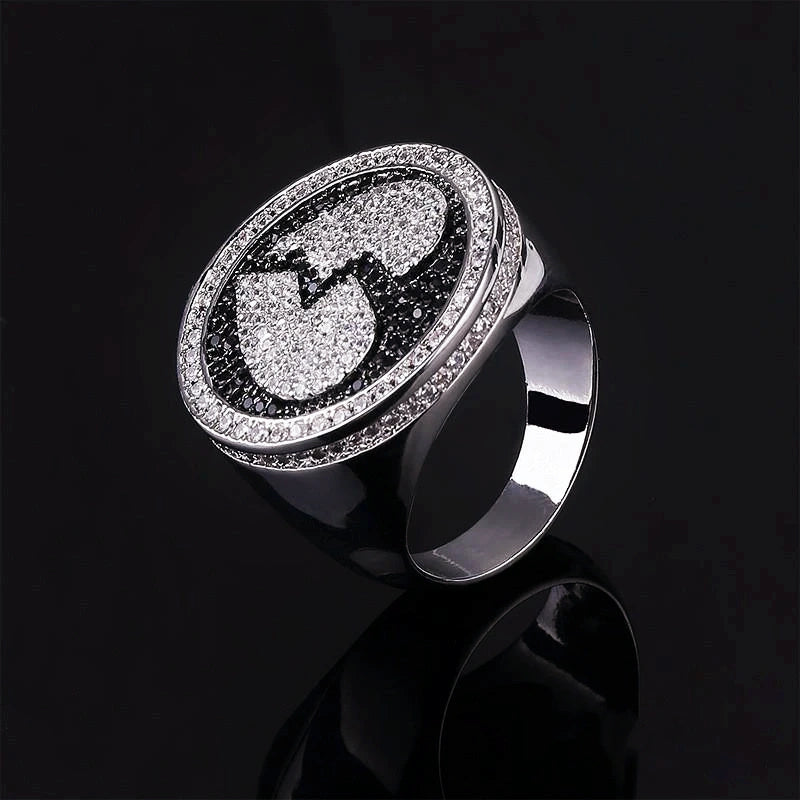 Iced Out Heartbreak Signet Ring for Men black white simulated diamond broken heart hip hop statement ring two tone pave crystal oval top wide band rapper jewelry RDRIP JEWELRY