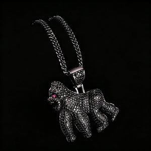 iced out roaring gorilla pendant black gun metal finish full paved aaa cz cubic zirconia with pink eye accent mens hip hop necklace charm dark street bling jewelry RDRIP JEWELRY
