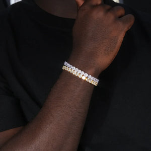 RDRIP JEWELRY 925 Sterling Silver 6mm Sparkle Tennis Bracelet, men real‑wrist wearing shot, 18k gold plated and white gold plated flawless VVS simulated cubic zirconia diamonds, hip hop iced out layered bracelet styling, unisex fashion statement wrist jewelry for everyday outfit
