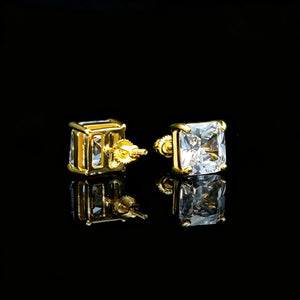Gold Radiant Cut 9MM 4 Prong Screw Back Stud Earrings, Shiny Clear CZ Square Stone 4 Prong Setting Ear Studs, Screwback Piercing Jewelry Gift for Men Women RDRIP JEWELRY
