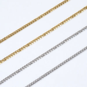 Hip hop cuban link chain available in gold and silver plating, matching accessory for Medium 3D Circle Custom Picture Pendant, LARGE 3D CIRCLE CUSTOM PICTURE PENDANT, Large 3D Oval Custom Picture Pendant, 3D Angle Wing Custom Picture Pendant and Personalized Photo Heart Pendant Necklace, compatible with nearly all custom memory photo medallions, various color options flat lay on clean white surface, RDRIP JEWELRY
