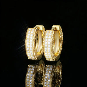S925 VVS1 Moissanite Fully Iced 3D Pair of S925 Sterling Silver VVS1 Moissanite Fully Iced 3D Thick Huggie Hoop Earrings 14K Gold Plated Micro Pave Stone Setting Secure Click Lock Closure Unisex Men Women Hip Hop Iced Out Bling Fashion Jewelry RDRIP JEWELRY