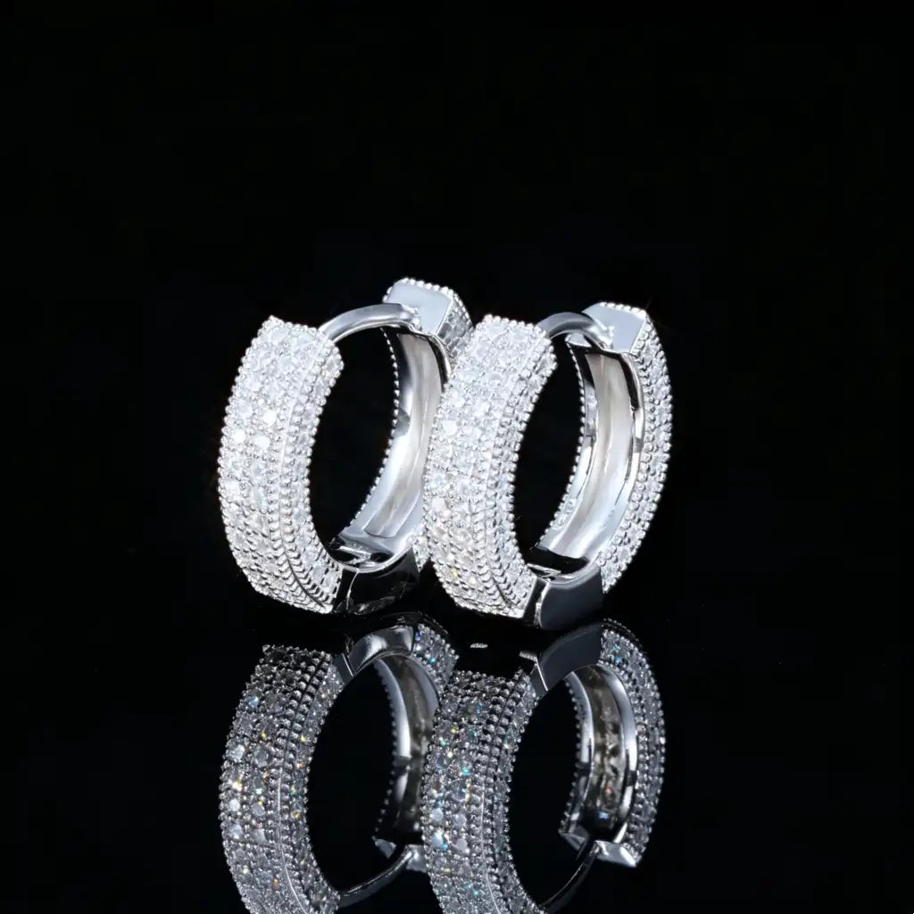 S925 VVS1 Moissanite Fully Iced 3D Thick Huggie Hoop Earrings White Gold Plated Micro Pave Click Lock Closure Unisex Hip Hop Bling Jewelry RDRIP JEWELRY

