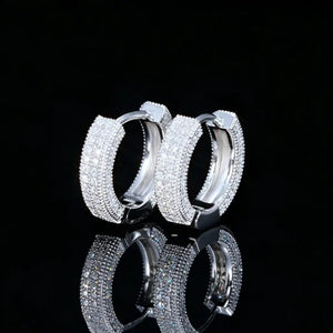 S925 VVS1 Moissanite Fully Iced 3D Thick Huggie Hoop Earrings White Gold Plated Micro Pave Click Lock Closure Unisex Hip Hop Bling Jewelry RDRIP JEWELRY
