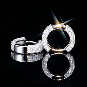 S925 VVS1 Moissanite Fully Iced 3D Thick Huggie Hoop Earrings White Gold Plated Micro Pave Click Lock Closure Unisex Hip Hop Bling Jewelry RDRIP JEWELRY
