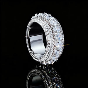 side profile view silver finish five‑row full paved iced out band ring for men heavy weight hip hop wide eternity band AAA cubic zirconia prong set bling luxury statement jewelry RDRIP JEWELRY SINCE 2016
