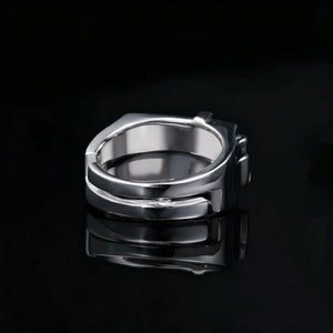 Inner band view of silver tone stacked baguette men hip hop ring, polished smooth inner surface, heavy wide band rapper ring back detail shot, premium urban mens jewelry RDRIP JEWELRY
